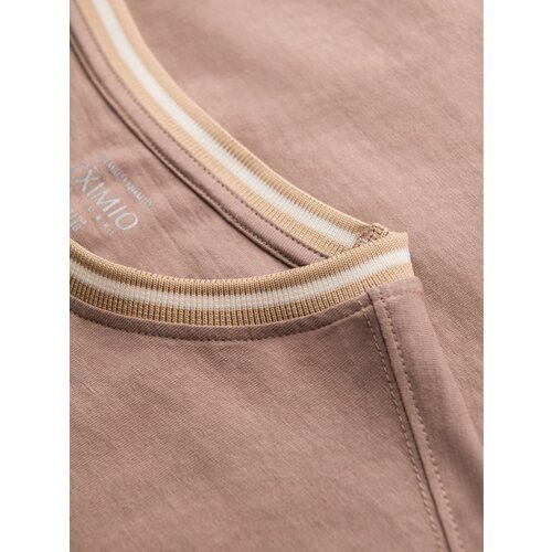 Ombre Men&amp;#039;s cotton longsleeve with striped U neckline and embroidery - brown Slike