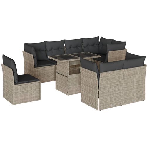 vidaXL 9-dijelni set vrtnih sofa od poliratana s jastucima svjetlosivi Cijene