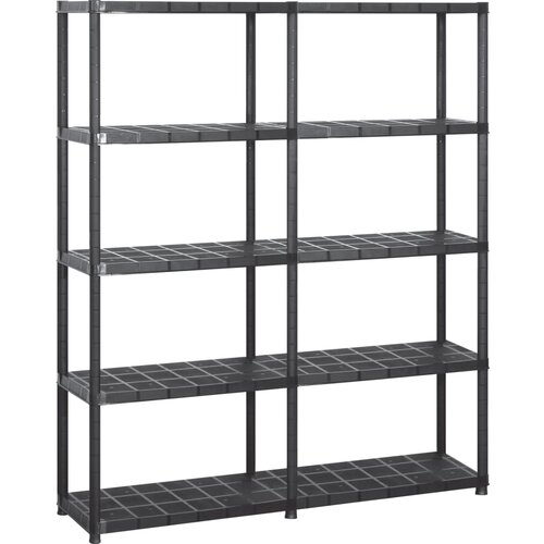 VidaXL Regal s policami 5-nadstropni črn 142x38x170 cm plastika Slike