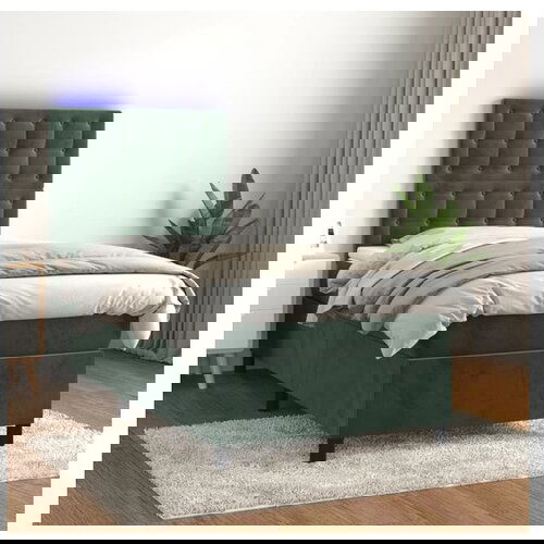 VidaXL Krevet box spring s madracem LED tamnozeleni 100x200 cm bar&amp;scaron;un Slike