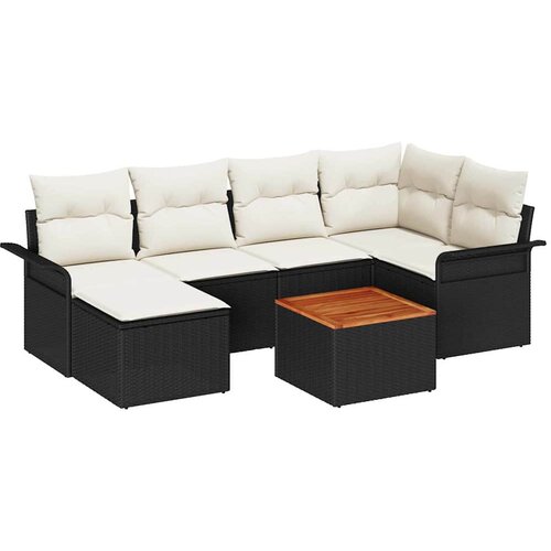  Sjedeća garnitura za vrt 7 kom. Crna i Krema poliratan 242,5 x 132,5 x 69 cm Slike