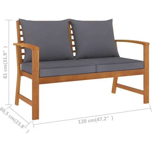 Klupa s tamnosivim jastucima 120 cm od bagremovog drva Slike