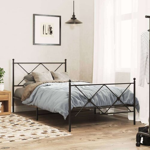 VidaXL Metalni okvir kreveta uzglavlje i podnožje crni 107x203 cm Slike