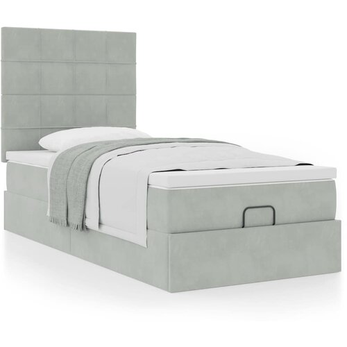 VidaXL Otomanski posteljni okvir z vzmetnicami siv 90x190cm žamet Slike