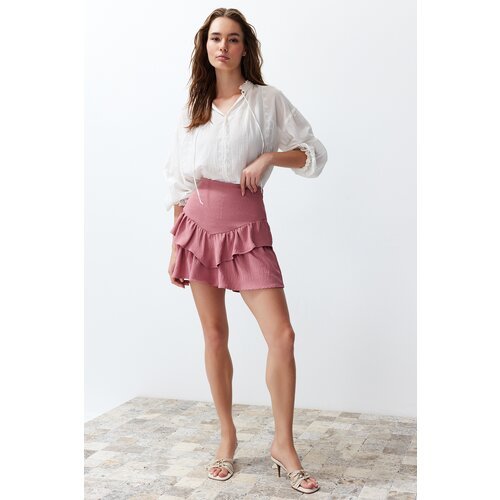 Trendyol Dried Rose Skirt Frilly Mini Length Woven Skirt Slike