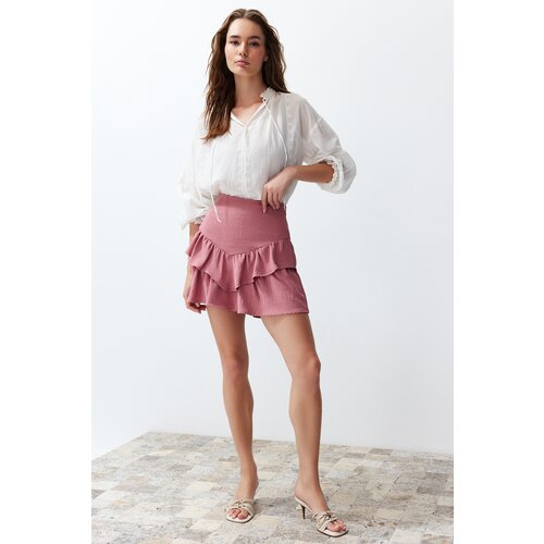 Trendyol Dried Rose Skirt Frilly Mini Length Woven Skirt Cene