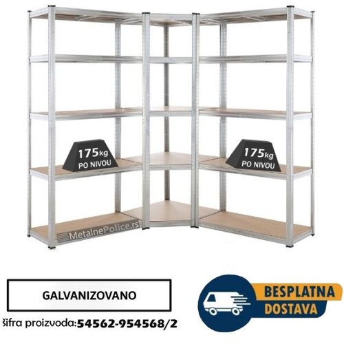  Komplet ugaona polica 180x90x90x40cm + 2 police 180x100x40cm, 5x175kg Cene