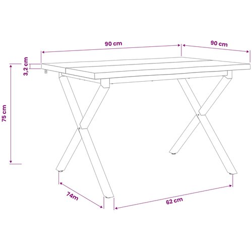  90 x 90 x 75 cm Čvrsto drvo akacije Prirodna i crna Četvrtasti Slike