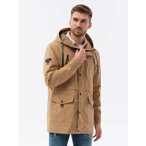 Ombre Men's parka jacket with cargo pockets - light brown Slike