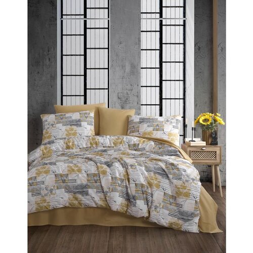 SERRA yellow yellowwhitegrey ranforce single quilt cover set (de) Slike