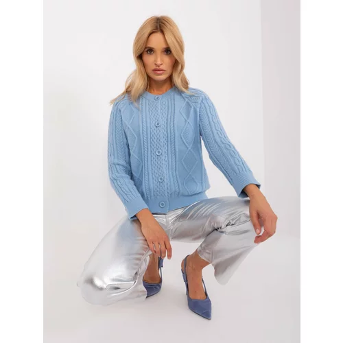 Fashion Hunters Light blue cardigan with cable patterns