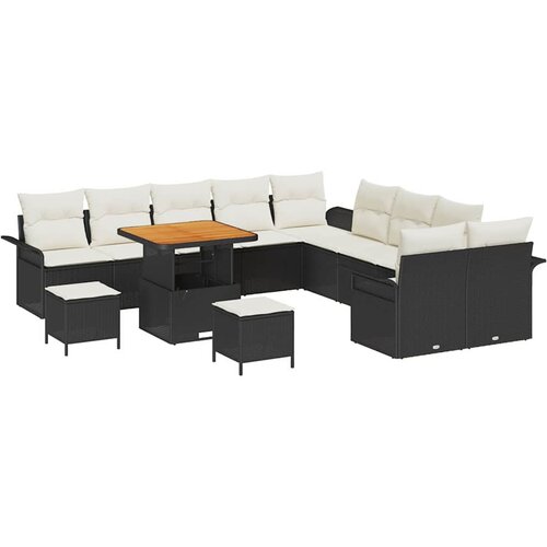  Vrtna garnitura - 13-dijelni set vrtnih sofa s jastučićima crna poli ratan akacija 2-sjedalna vrtna sofa s pohranom i jastučići Cene
