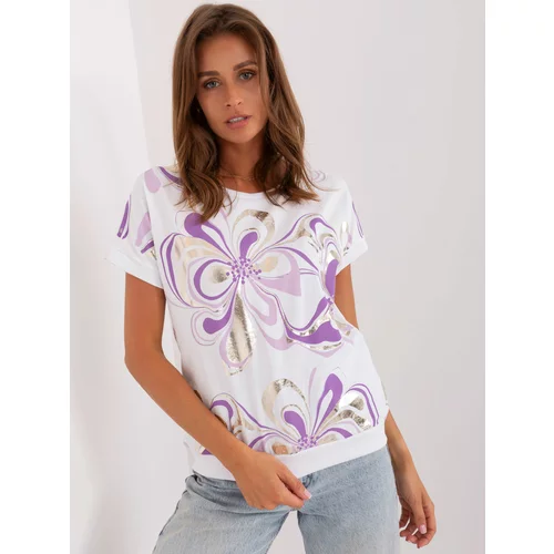 Fashion Hunters Cotton blouse with white and purple print