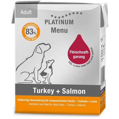 Platinum menu adult turkey + salmon - vlažna hrana za pse sa ćuretinom i lososom (90g, 185g, 375g) 375g Cene
