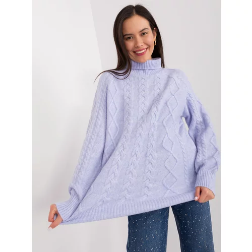 Fashion Hunters Light purple women's sweater with cables