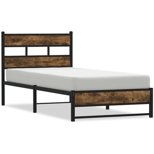 Maison Chic Kovinski Posteljni okvir - Enojna postelja - Postelja za odrasle brez vzmetnice dimljen hrast 100x200cm, (21694651) Slike