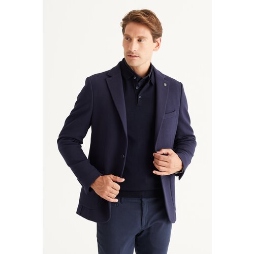 AC&Co / Altınyıldız Classics Men's Navy Blue Slim Fit Slim Fit Monocollar Cotton Patterned Jacket. Cene