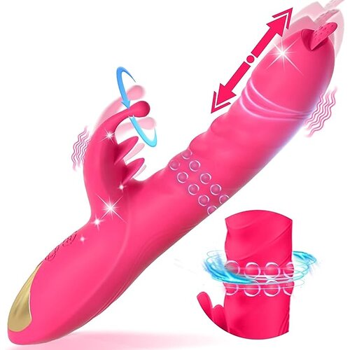 Paloqueth Thrusting G-Spot Rabbit Vibrator with Rotating Beads &amp;amp; Licking Tongue Pink Slike