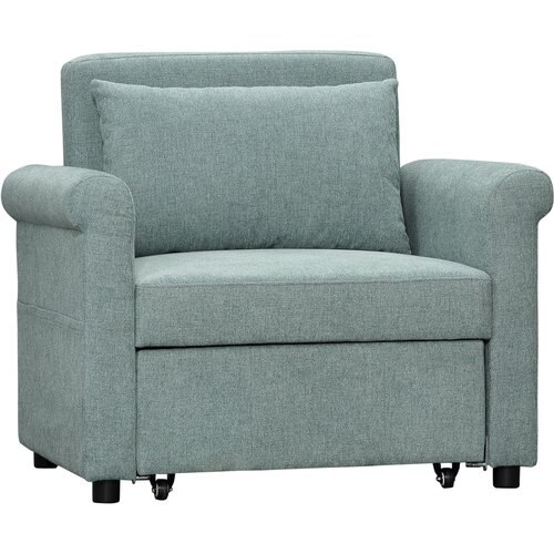 HOMCOM enojni fotelj postelja z nastavljivim naslonom v 4 položajih, dihajočo tkanino z učinkom lanu in oblazinjenim sedežem, 96x84,5x87,5 cm, zelen, (20745103) Cene