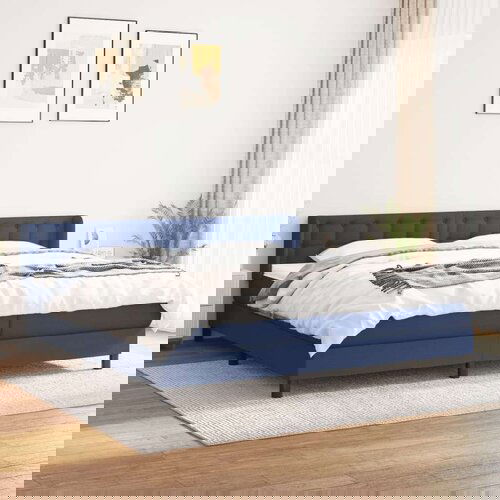  Box spring postelja z vzmetnico modra 200x200 cm blago, (20894294) Cene