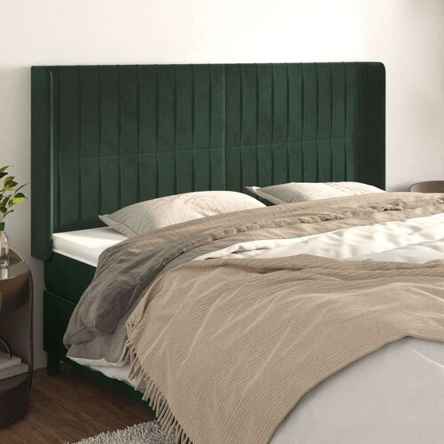  Uzglavlje s u&amp;scaron;ima tamnozeleni 203x16x118/128 cm bar&amp;scaron;unasti Slike
