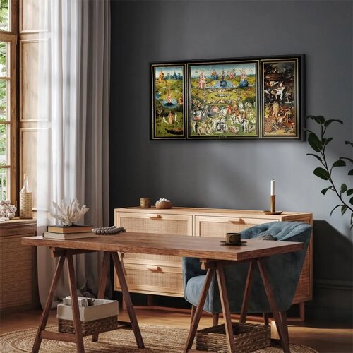  Slika - Hieronymus Bosch &amp;ndash; The Garden of Earthly Delights 60x30 U crnom drvenom okviru Slike
