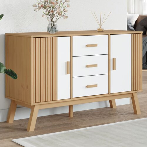 VidaXL Komoda OLDEN bela in rjava 114x43x73,5cm cm trdna borovina Slike