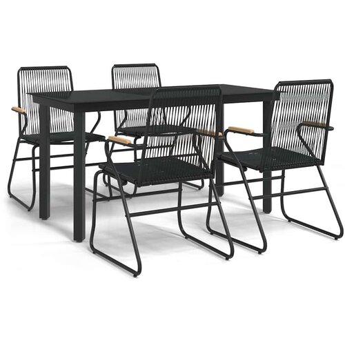  5-dijelni vrtni blagovaonski set od PVC ratana crni Crna Dužina stola 140 cm Slike