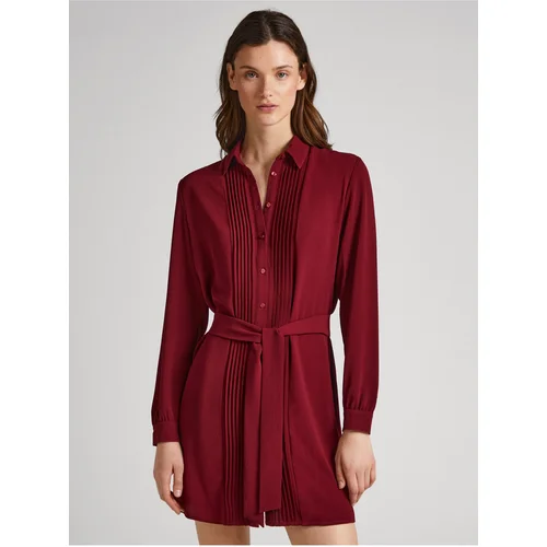 PepeJeans Burgundy Ladies Shirt Dress Gissa - Ladies