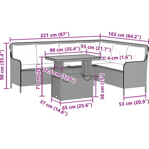  2-dijelna vrtna garnitura od poliratana s jastucima siva 90 x 55 x 40/71 cm Slike