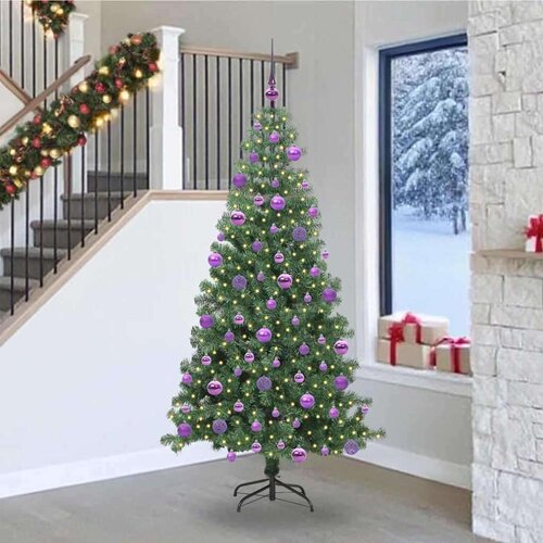 vidaXL Božično drevo med 300 LED z stojalom Zelena 240 cm PVC Cene