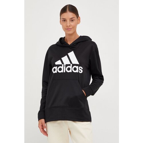 Adidas Dukserica za trening Big Logo za žene, boja: crna, s kapuljačom, s tiskom Slike