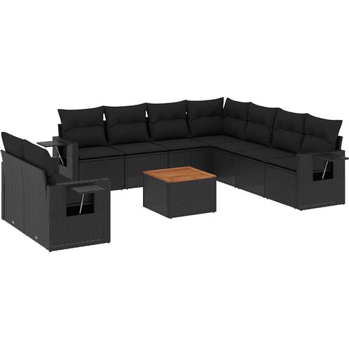 10-dijelni set vrtnih sofa s jastucima crni od poliratana Crna 65.5 x 62 x 69 cm Slike