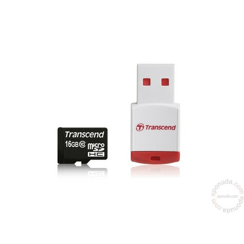 Transcend Micro SD 16GB, SDHC, Class 10, w/USB card reader, TS16GUSDHC10-P3 memorijska kartica Slike