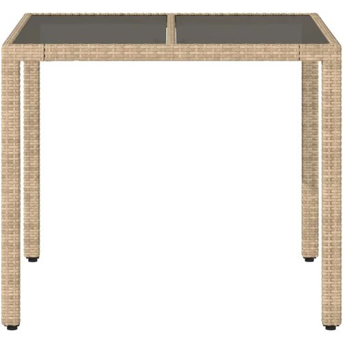vidaXL Vrtna miza s stekleno ploščo bež 90x90x75 cm poli ratan Cene