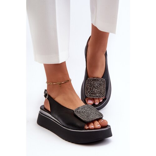 Zazoo 1786 Leather Women's Platform Sandals with Embellishment Black Cene