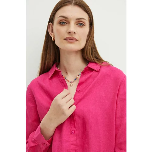 Medicine Lanena srajca ženska, roza barva