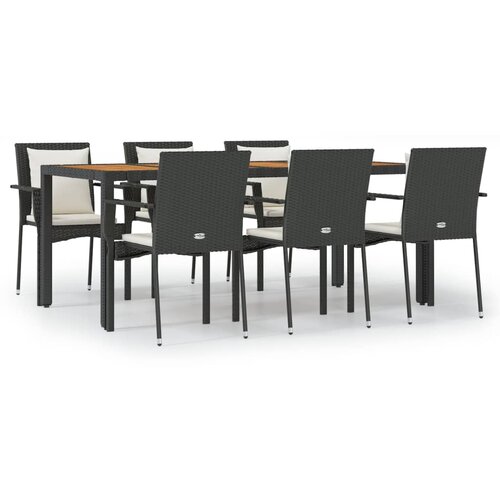  7-dijelni vrtni blagovaonski set s jastucima crni od poliratana Crna Dužina stola 190 cm Slike
