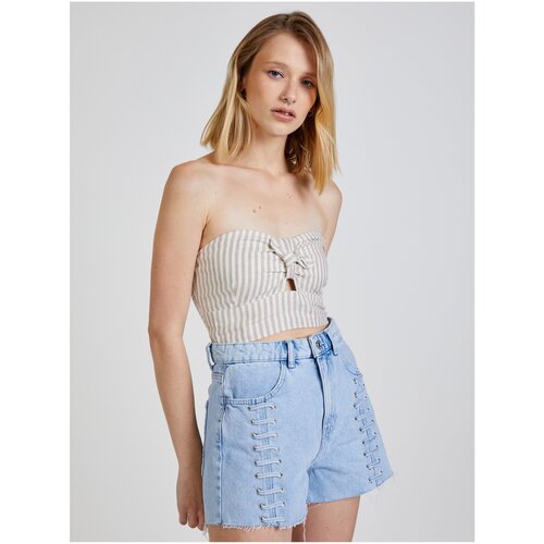 TALLY WEiJL Beige Women's Striped Cropped Top - Women Cene