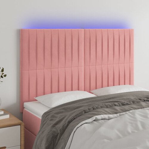 VidaXL LED posteljno vzglavje roza 144x5x118/128 cm žamet Slike