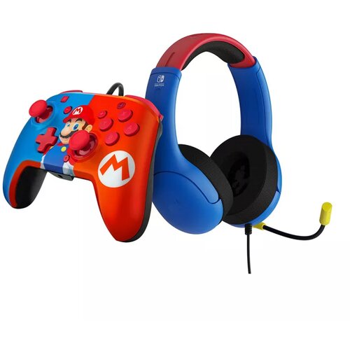 NINTENDO SWITCH wired airlite headset & rematch controller mario bundle Slike