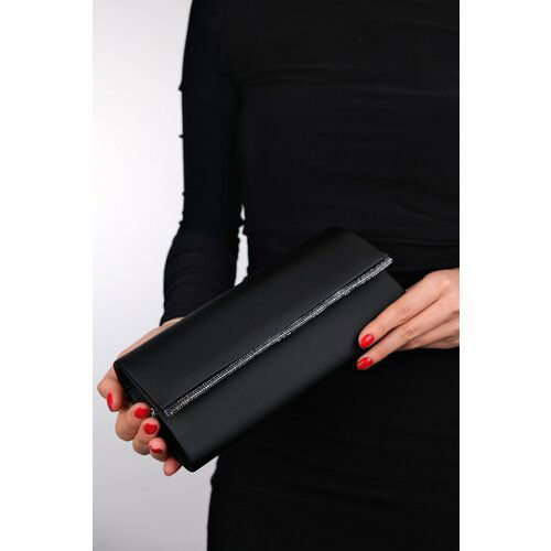 LuviShoes MARIA Black Satin Platinum Stone Women's Evening Dress Bag Slike
