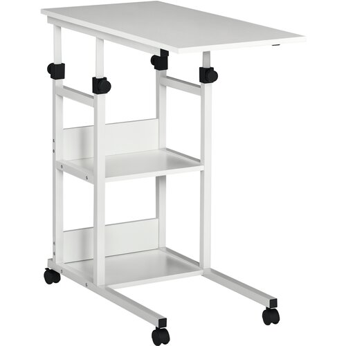 HOMCOM Pomoćni stolić s kotačićima  podesiv po visini  kompaktan  2 police  metalni okvir  80x40x72-82 cm  bijeli Cijene