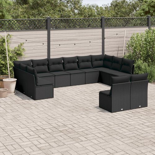 VidaXL 12-dijelni set vrtnih sofa od poliratana s jastucima crni Slike