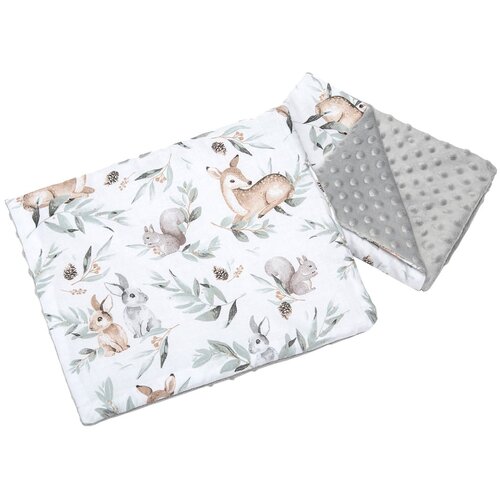 Medi Partners Quilt 55x75 + pillow 35x30 cotton + minky – Deer in leaves + gray Minky Cene