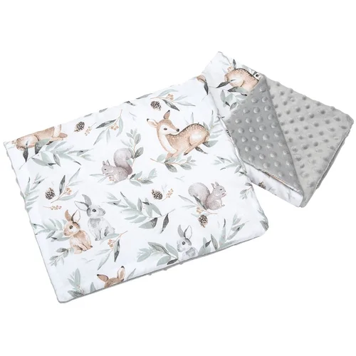 Medi Partners Quilt 55x75 + pillow 35x30 cotton + minky – Deer in leaves + gray Minky