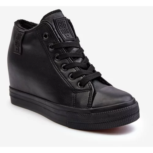 Big Star Women's leather wedge sneakers MM274001 Black
