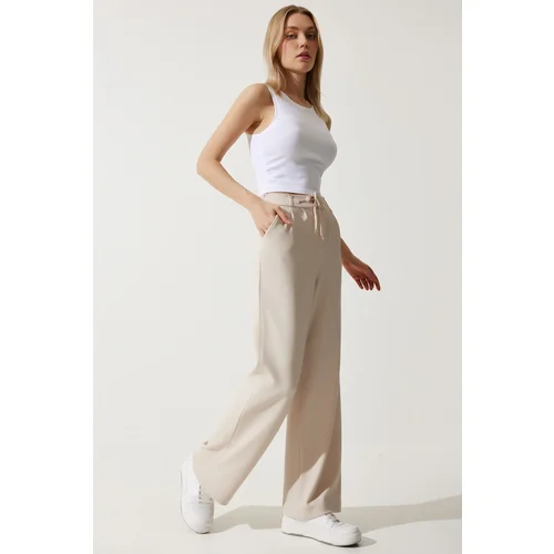 Happiness İstanbul Women's Cream Wide Leg Sweatpants