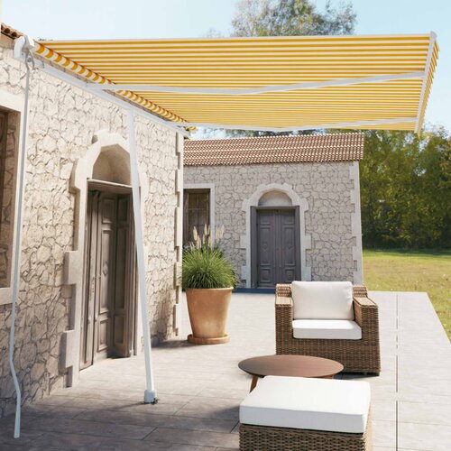 VidaXL Prostostoječa ročno zložljiva tenda 350x250 cm rumena/bela Slike