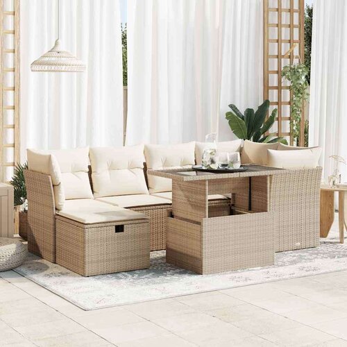 vidaXL 7-dijelni set vrtnih sofa od poliratana s jastucima bež Cijene